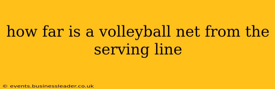 how far is a volleyball net from the serving line