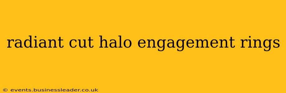 radiant cut halo engagement rings