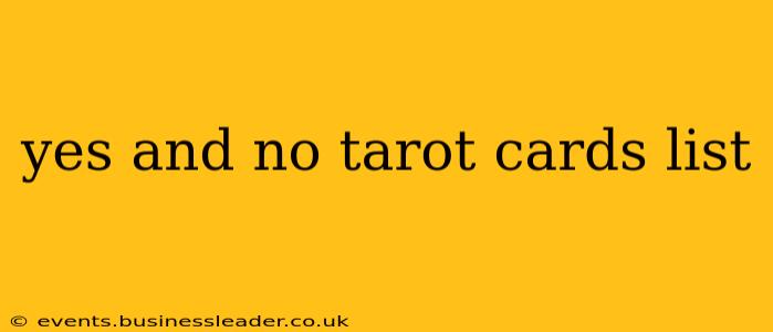 yes and no tarot cards list